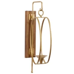 Sconces-Kirkland's Home Modern Warm Wood And Gold Sconce