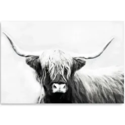 Canvas Art-Kirkland's Home Monochrome Longhorn Canvas Art Print, 60X40 In. Black/White