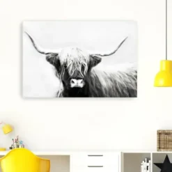 Canvas Art-Kirkland's Home Monochrome Longhorn Canvas Art Print, 60X40 In. Black/White