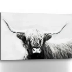 Canvas Art-Kirkland's Home Monochrome Longhorn Canvas Art Print, 60X40 In. Black/White