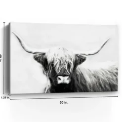 Canvas Art-Kirkland's Home Monochrome Longhorn Canvas Art Print, 60X40 In. Black/White
