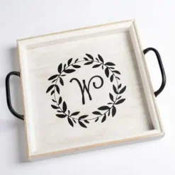 Decorative Trays-Kirkland's Home Monogram G Wood Tray With Handles White