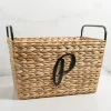 Baskets & Boxes-Kirkland's Home Monogram P Woven Rat Metal Handle Basket Tan