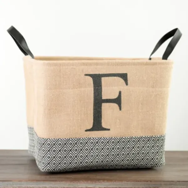 Baskets & Boxes-Kirkland's Home Monogrammed G Black Diamond Jute Storage Bin Tan/Black