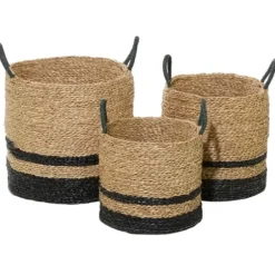 Baskets & Boxes-Kirkland's Home Monogrammed H Black Diamond Jute Storage Bin Tan/Black