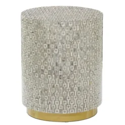 Accent & End Tables-Kirkland's Home Mother Of Pearl Sells Wood Base Accent Table Gray