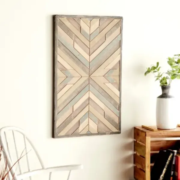 Wall Plaques-Kirkland's Home Multicolor Criss Cross Chevron Wood Wall Plaque Brown/Gray