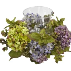 Arrangements & Greenery-Kirkland's Home Multicolor Hydrangea And Berry Candle Centerpiece Green/Blue/Purple