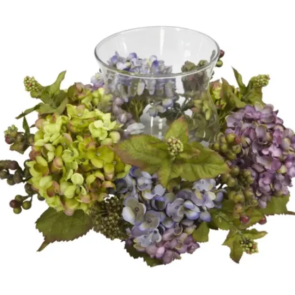 Arrangements & Greenery-Kirkland's Home Multicolor Hydrangea And Berry Candle Centerpiece Green/Blue/Purple