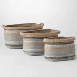 Baskets & Boxes-Kirkland's Home Multicolor Jute And Polyester Baskets, Set Of 3 Tan/Gray/Multi