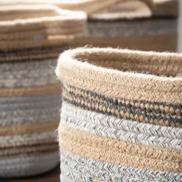 Baskets & Boxes-Kirkland's Home Multicolor Jute And Polyester Baskets, Set Of 3 Tan/Gray/Multi