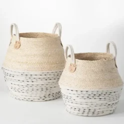 Baskets & Boxes-Kirkland's Home Multicolor Natural Maize Woven Baskets, Set Of 2 Multi/White/Tan