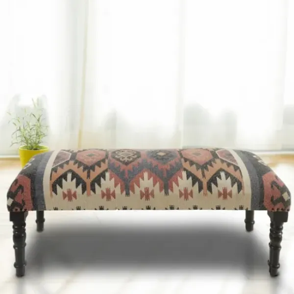 Benches & Ottomans-Kirkland's Home Multicolor Southwestern Geometric Bench Ivory/Red/Multi