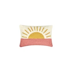 Pillows-Kirkland's Home Multicolor Sunrise Hooked Wool Lumbar Pillow Ivory/Yellow/Pink