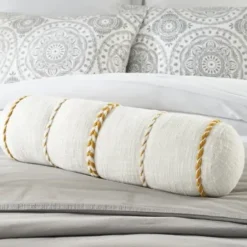 Pillows-Kirkland's Home Mustard Braided Twist Lumbar Throw Pillow Yellow/White
