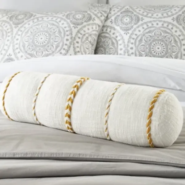 Pillows-Kirkland's Home Mustard Braided Twist Lumbar Throw Pillow Yellow/White