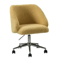 Office Furniture-Kirkland's Home Mustard Sherpa Upholstered Swivel Office Chair Yellow