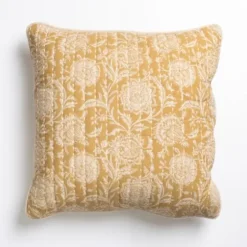 Pillows-Kirkland's Home Mustard Stitched Blossoms Pillow Yellow