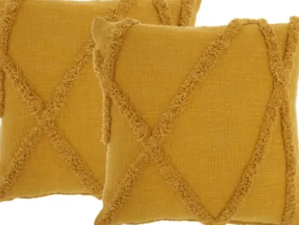 Pillows-Kirkland's Home Mustard Tufted Abstract Diamond Pillows, Set Of 2 Yellow