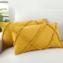 Pillows-Kirkland's Home Mustard Tufted Diamond Lumbar Pillows, Set Of 2 Yellow