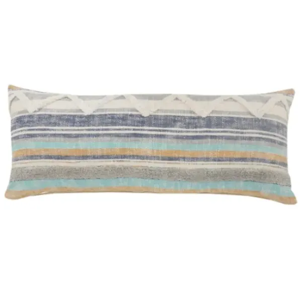 Pillows-Kirkland's Home Myrtle Tufted Stripes Lumbar Pillow Blue/Gray/Ivory