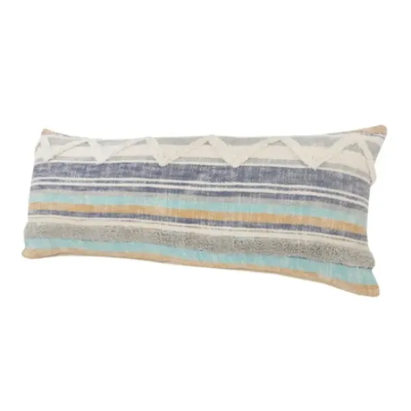 Pillows-Kirkland's Home Myrtle Tufted Stripes Lumbar Pillow Blue/Gray/Ivory