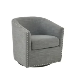 Accent Chairs-Kirkland's Home Nailhead Swivelling Barrel Accent Chair Gray