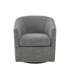 Accent Chairs-Kirkland's Home Nailhead Swivelling Barrel Accent Chair Gray
