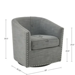Accent Chairs-Kirkland's Home Nailhead Swivelling Barrel Accent Chair Gray