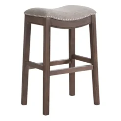 Bar Stools & Counter Height Stools-Kirkland's Home Nailhead Trim Saddle Bar Stool Gray