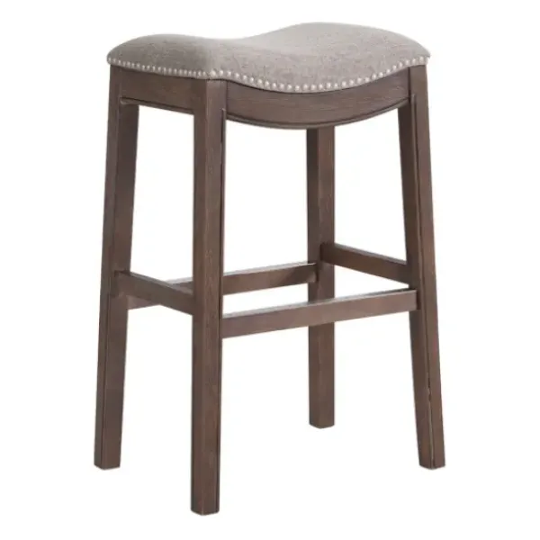 Bar Stools & Counter Height Stools-Kirkland's Home Nailhead Trim Saddle Bar Stool Gray