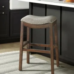 Bar Stools & Counter Height Stools-Kirkland's Home Nailhead Trim Saddle Bar Stool Gray