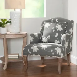 Accent Chairs-Kirkland's Home Natalie Floral Accent Chair Gray/White