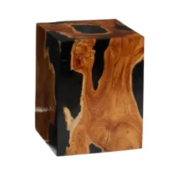 Accent & End Tables-Kirkland's Home Natural Abstract Teak Wood Grain Accent Table Brown