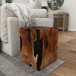 Accent & End Tables-Kirkland's Home Natural Abstract Teak Wood Grain Accent Table Brown