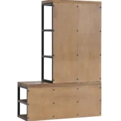Entryway Furniture-Kirkland's Home Natural Acacia Wood And Metal Hall Tree With Bench