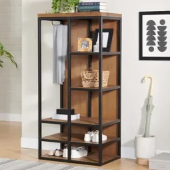 Entryway Furniture-Kirkland's Home Natural Acacia Wood And Metal 5-Shelf Hall Tree