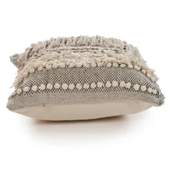 Pillows-Kirkland's Home Natural And Black Cozy Fringe Pillow Black/Ivory