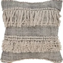 Pillows-Kirkland's Home Natural And Black Cozy Fringe Pillow Black/Ivory