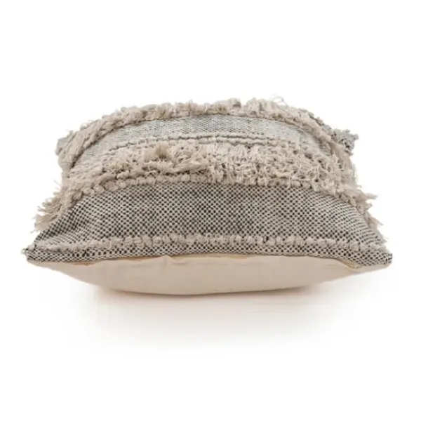 Pillows-Kirkland's Home Natural And Black Cozy Fringe Pillow Black/Ivory