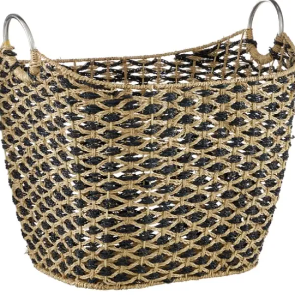 Baskets & Boxes-Kirkland's Home Natural And Black Seagrass Diamond Weave Basket Brown/Black