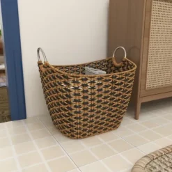 Baskets & Boxes-Kirkland's Home Natural And Black Seagrass Diamond Weave Basket Brown/Black