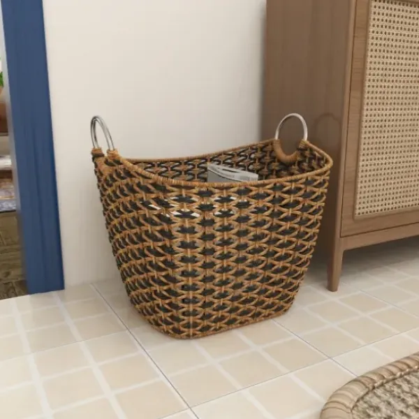 Baskets & Boxes-Kirkland's Home Natural And Black Seagrass Diamond Weave Basket Brown/Black