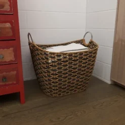 Baskets & Boxes-Kirkland's Home Natural And Black Seagrass Diamond Weave Basket Brown/Black