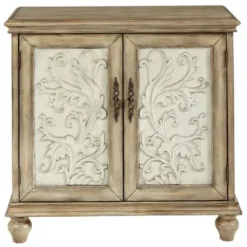 Cabinets & Sideboards-Kirkland's Home Natural And Cream Two-Tone Whitt Cabinet Tan