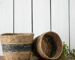 Baskets & Boxes-Kirkland's Home Natural And Gray Woven Jute Planter Basket Tan/Gray