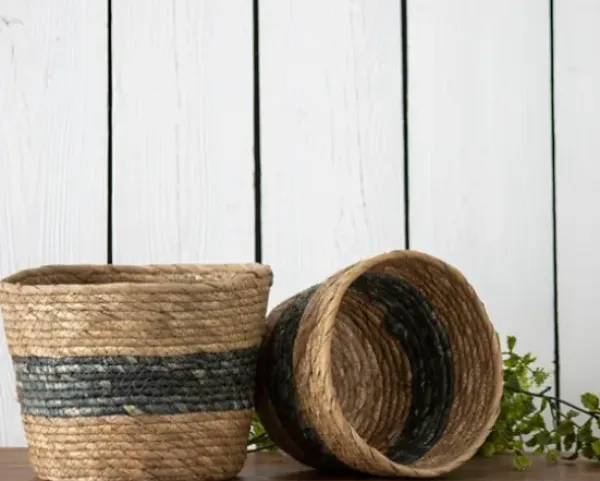 Baskets & Boxes-Kirkland's Home Natural And Gray Woven Jute Planter Basket Tan/Gray