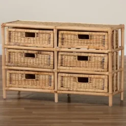 Cabinets & Sideboards-Kirkland's Home Natural Boho Rattan Weave Storage Cabinet