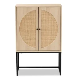 Cabinets & Sideboards-Kirkland's Home Natural Cane And Wood 2-Door Cabinet