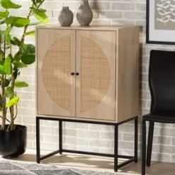 Cabinets & Sideboards-Kirkland's Home Natural Cane And Wood 2-Door Cabinet